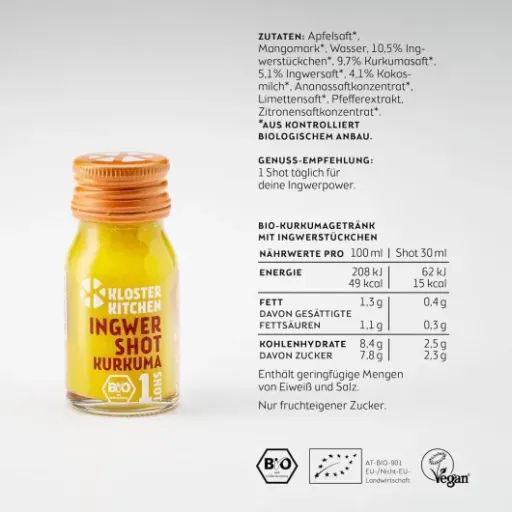 Test Kloster Kitchen Bio Gingembre Shot Curcuma : le petit shoot qui réveille bien mais pique le portefeuille