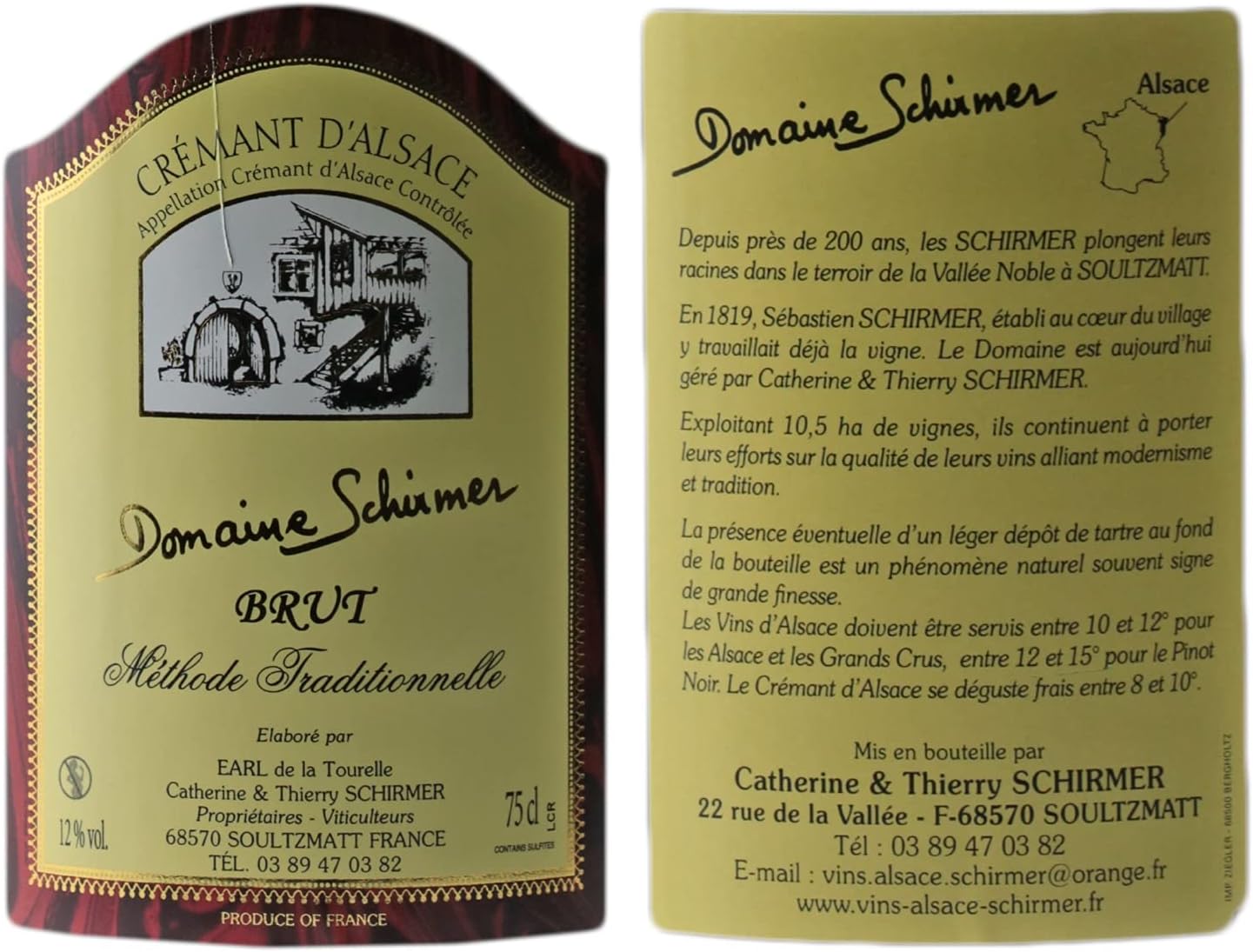 Crémant d'Alsace Méthode Traditionnelle BRUT - Blanc - Domaine Schirmer - Vin Blanc d' Alsace (6x75cl) Effervescent