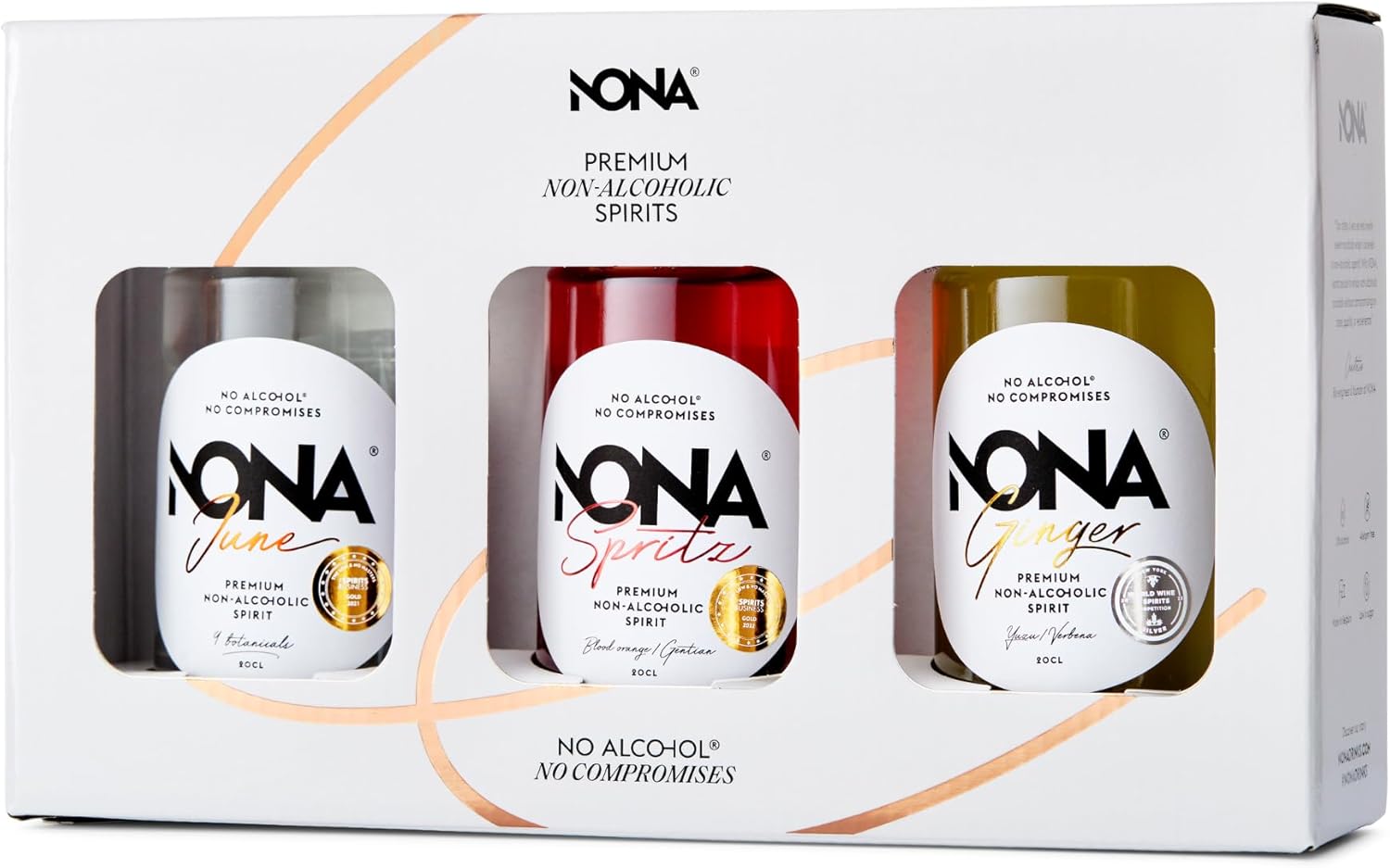 Coffret Dégustation 3x20cl - Spiritueux sans alcool: June, Spritz & Ginger - Avec livret de recettes - Idéal à offrir ou découvrir - 0% vol - Coffret premium aux 3 saveurs uniques