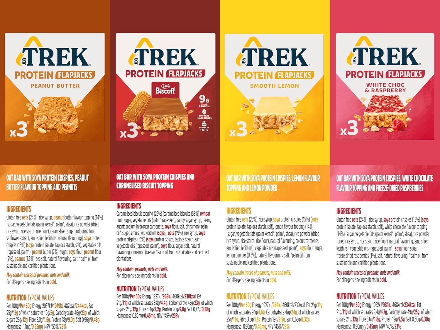 Trek Lot de 24 barres protéinées et sans produits laitiers Différentes saveurs (24 x 50g)