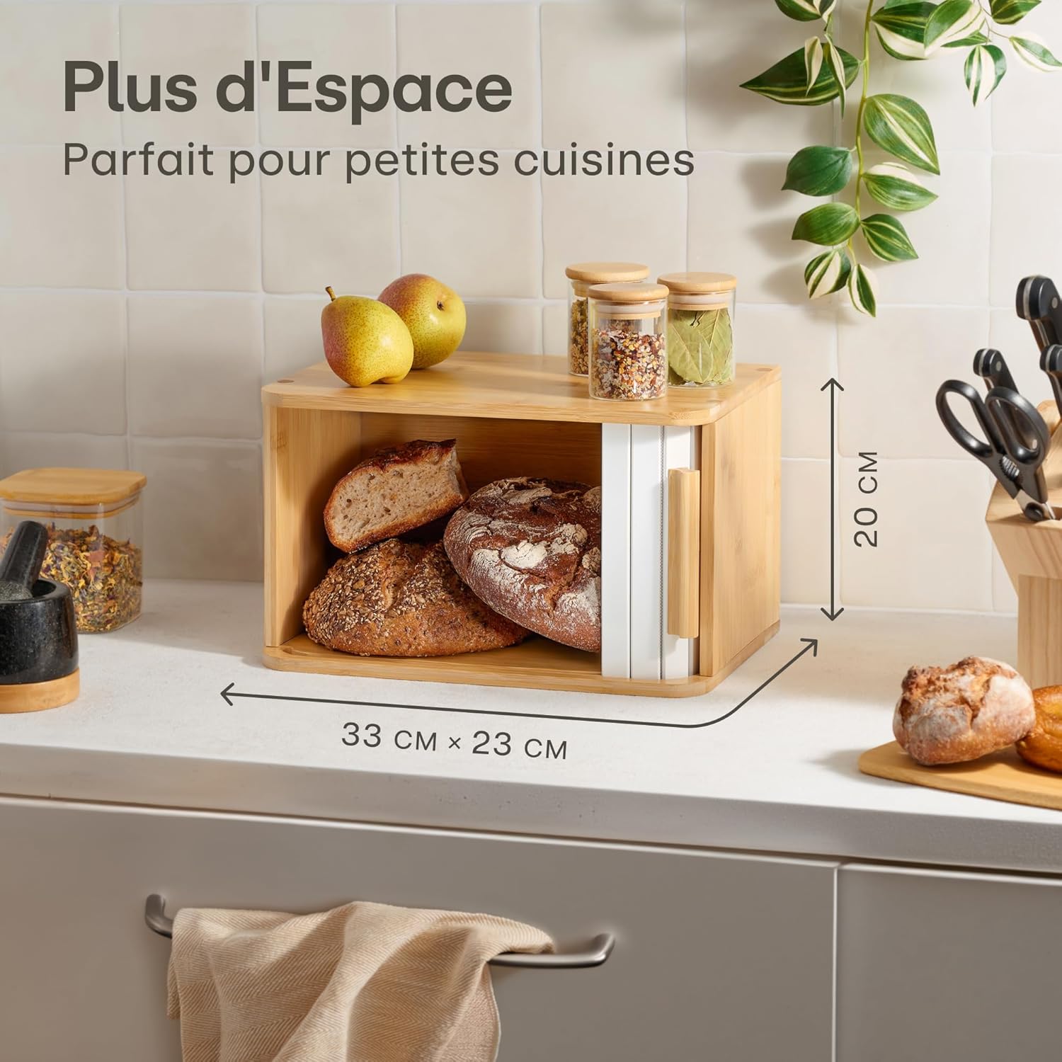 Boîte à Pain En Bois FSC® Avec Porte Coulissante - Rangement Du Pain Petit 33 × 23 Cm - Peu Encombrante Et Élégante Pour Une Fraîcheur Plus Longue (Blanc)