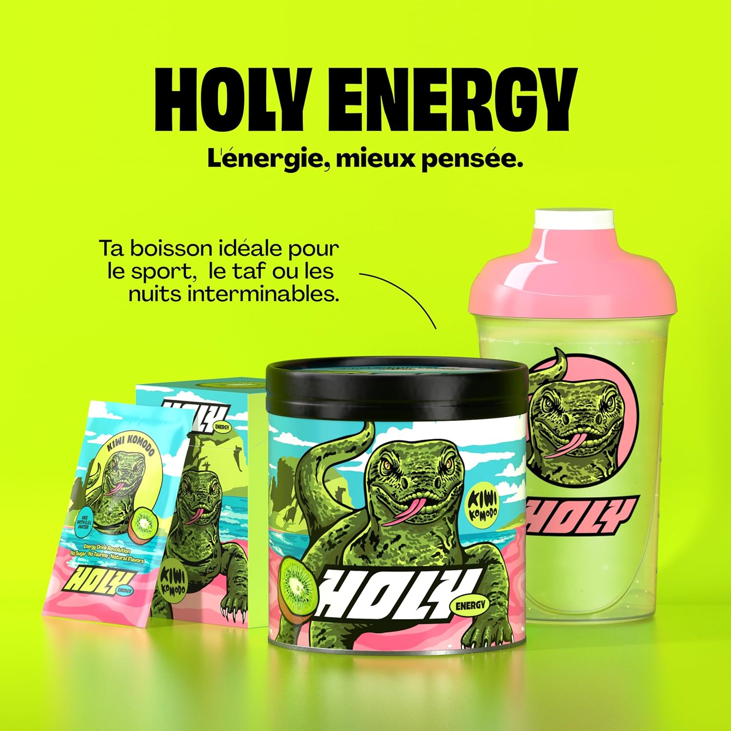 �Kiwi Komodo’ Booster goût kiwi - 50 portions avec NewCaff & extrait de thé vert - boisson énergisante en poudre - végan Kiwi Komodo 350 g (Lot de 1)