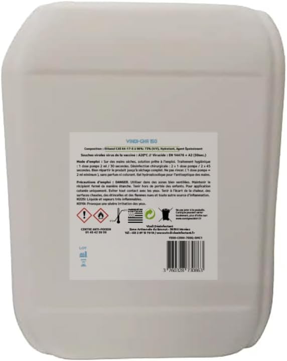 Gel hydroalcoolique mains - Bidon de 10L - Fabrication Française - 76% d'alcool - Virucide
