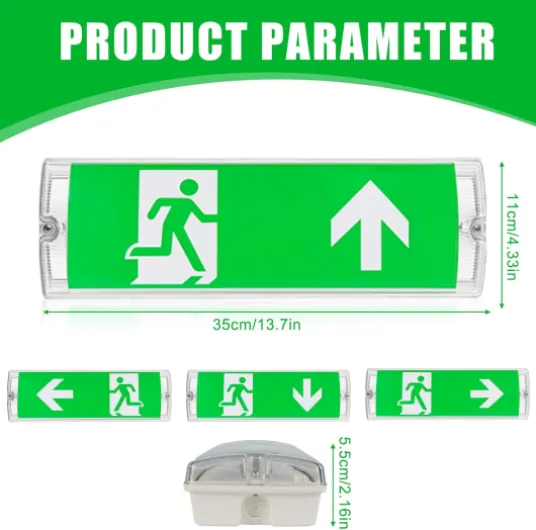 Éclairage d'urgence LED, lumière de sortie de secours LED, lumière de sortie de secours étanche IP65 avec batterie de secours, panneau de sortie de secours éclairé 3H, 4 pictogrammes