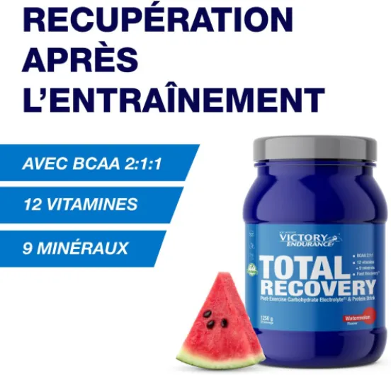 Victory Endurance Total Recovery - Optimise la Récupération Post-Entraînement – Avec Glutamine – BCAAs - Enrichie en Vitamines et Electrolytes – Goût Chocolat – 1250g PASTÈQUE 1250 G