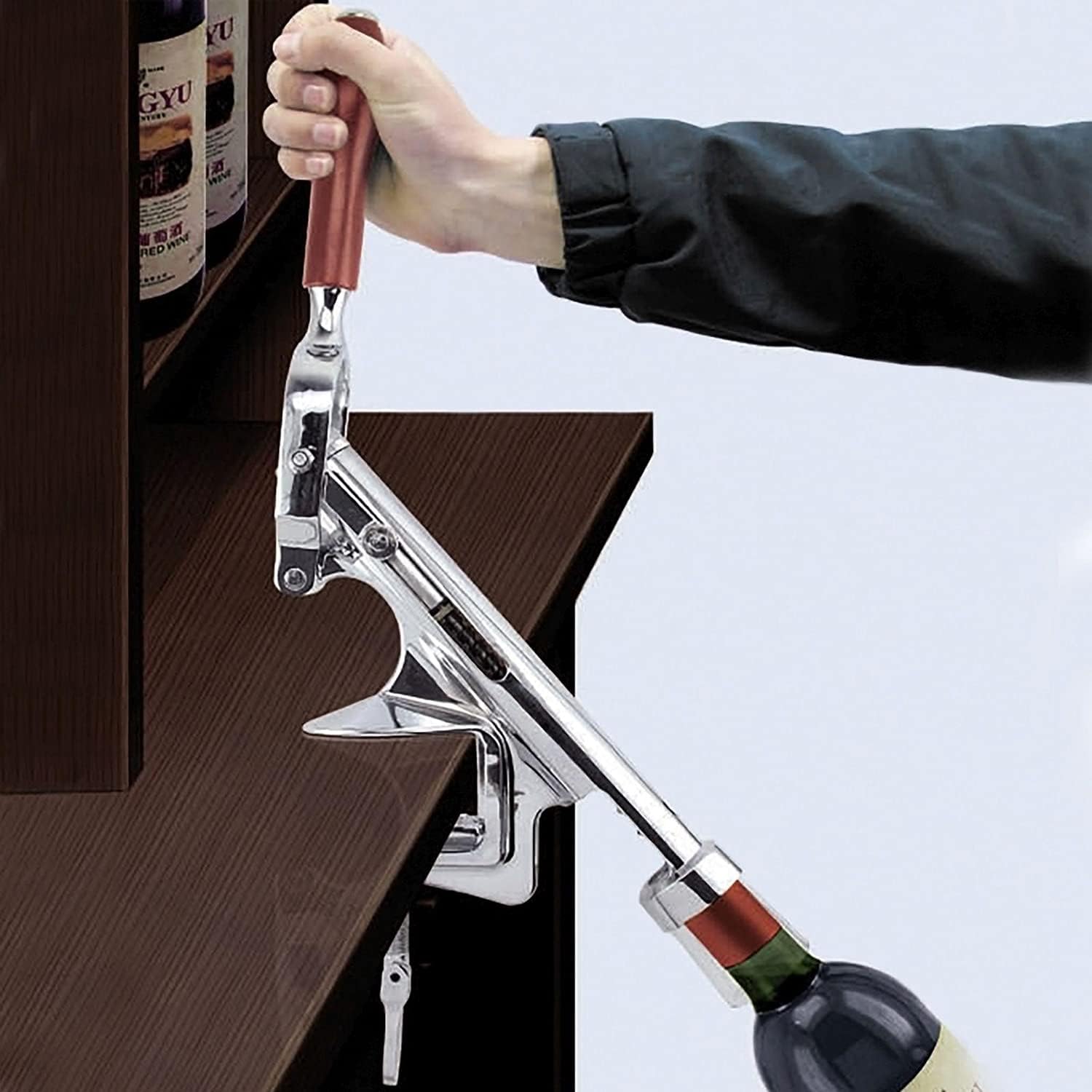 Tire-Bouchon de Table, Pour Usage Professionnel, Longueur: env - 28 cm, Fonte de Zinc/Acier Inoxydable/Plastique, Sieger-Profi, Argenté/Brun, 60382260