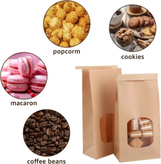 YAYODS 100 Pcs Sachet Kraft avec Fenêtre et Fermeture - 24x12x6,5cm - Sac en Papier Marron Résistant à l'Huile pour Pain, Biscuits, Sandwich, Grains de Café et Cadeaux - Emballage Alimentaire Refermab