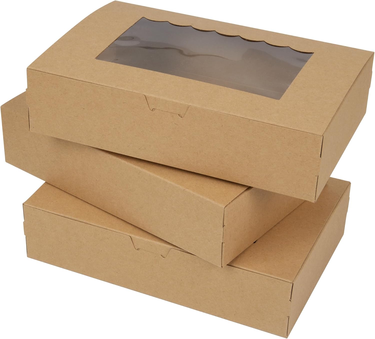 24 Boîtes à Biscuits avec Fenêtre, Boîte à Gâteau Marron, 21,5x14x5,1cm Boîtes à Pâtisserie en Carton pour L'emballage des Cupcakes, Cookies et Tarte de Noël, D'anniversaire et de Mariage