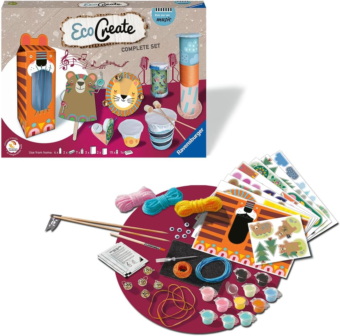 Ravensburger – EcoCreate – Eco-responsable – Recyclage – Jouets – Fabrication objets – Création d'instruments – Loisir créatif – Cadeau Noël – Activité créative – Dès 6 ans – 20229 – Version française