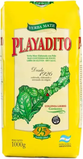 Playadito Yerba Maté 1 kg – Pack de 6, Maté argentin en vrac avec tiges (con palos), boisson énergisante naturelle, préparation chaude ou froide Pack of 6