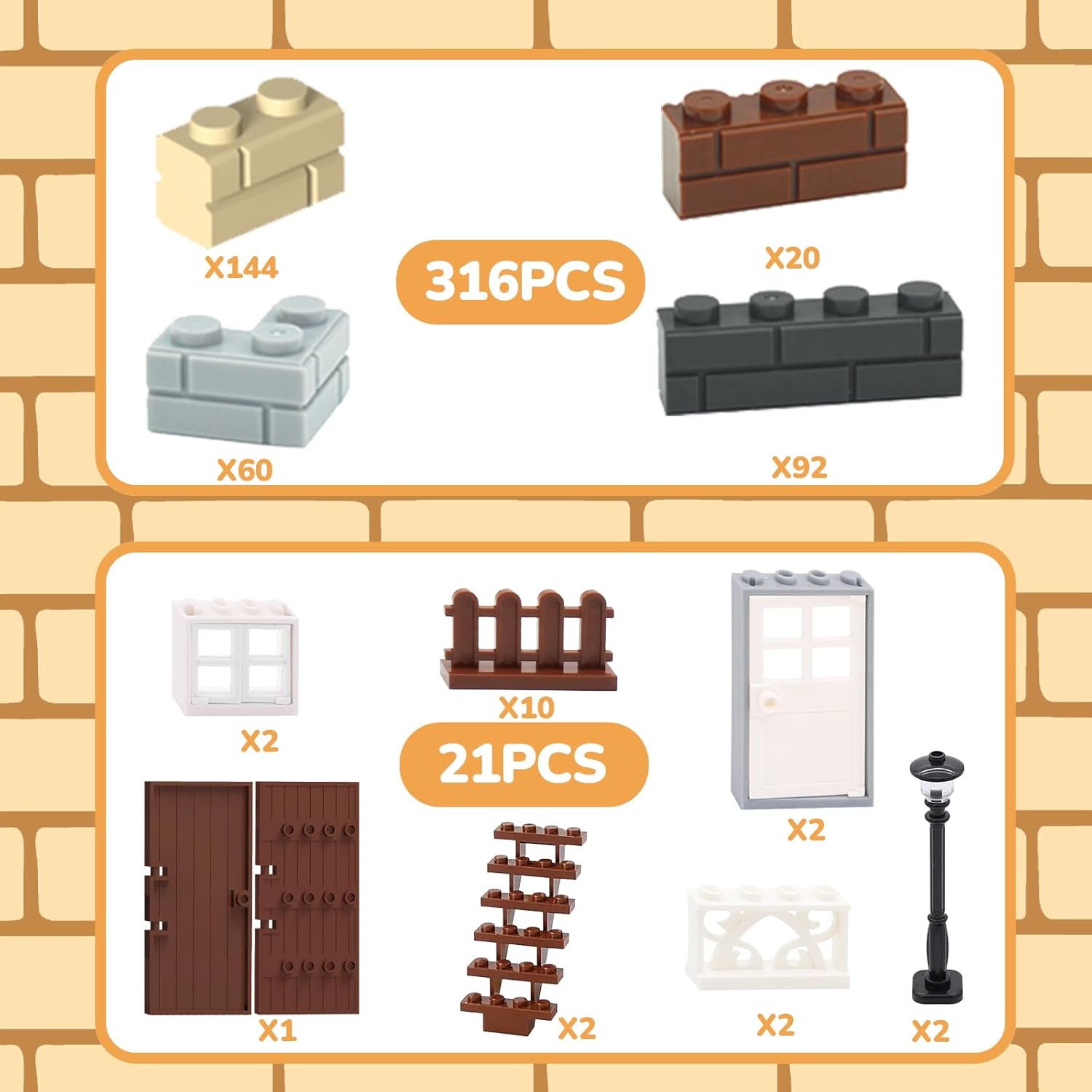 Lot de 337 Briques profilées de maçonnerie, Blocs de Briques murales, fenêtres, Portes, clôtures, Ensembles de Blocs de Construction, pièces de Jouets, compatibles avec Les Grandes Marques Multicolore