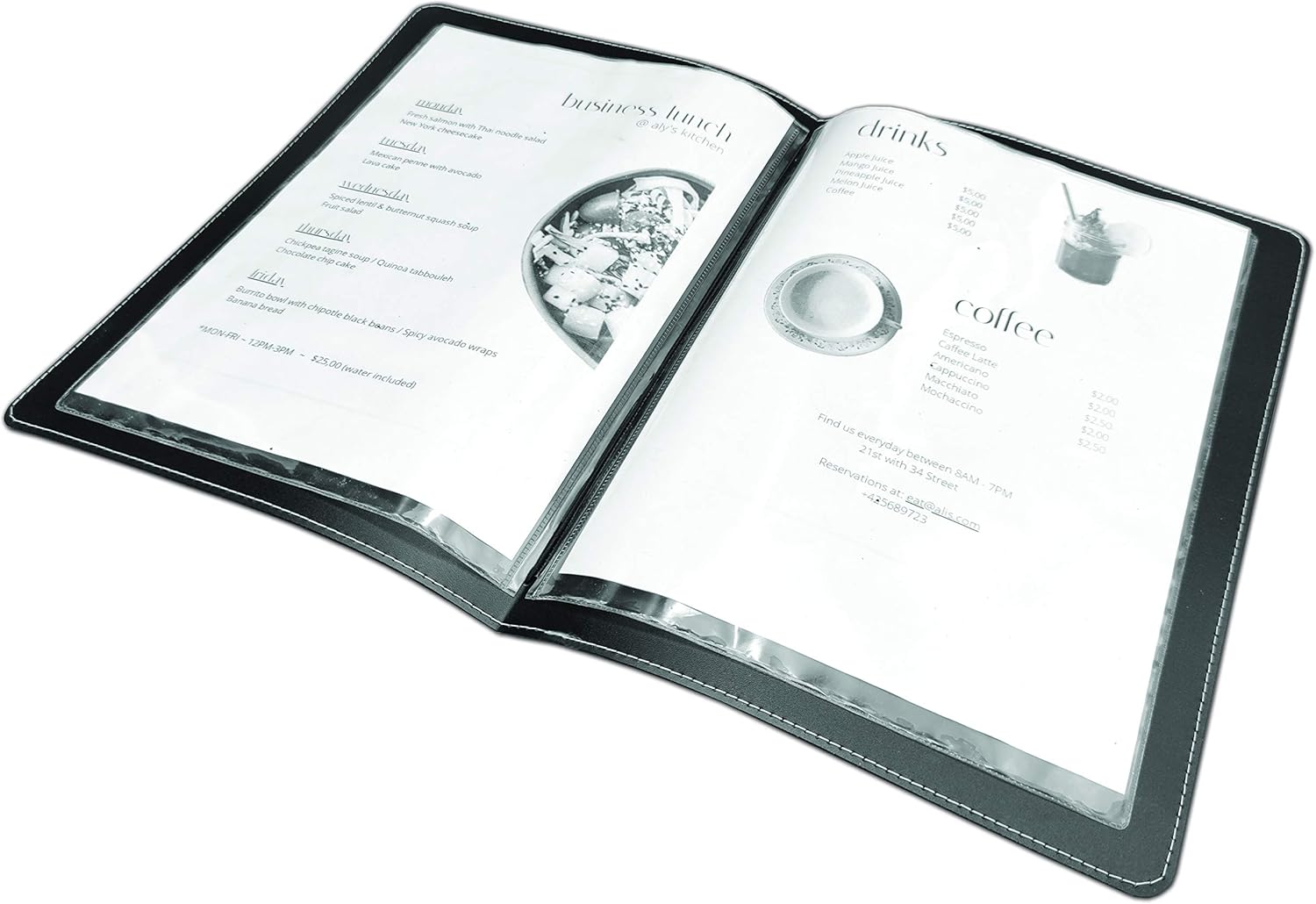 Set 16 pcs Menu Personnalisable A4 Restaurant Pub Self Service Bar Bière Moderne (Noir)