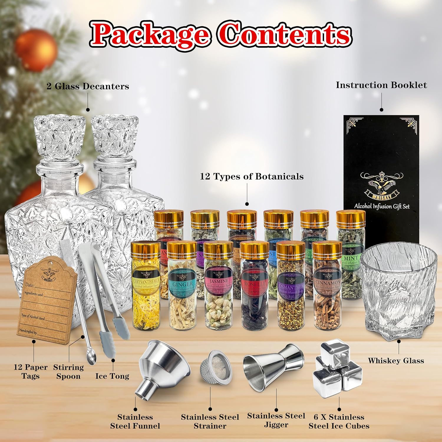 Calendrier de l'Avent 2025 à infusion d'alcool pour homme, kit d'infusion d'ingrédients naturels pour infuser du whisky, du gin, de la tequila, de la vodka, du rhum, kit de fabrication de whisky de 24