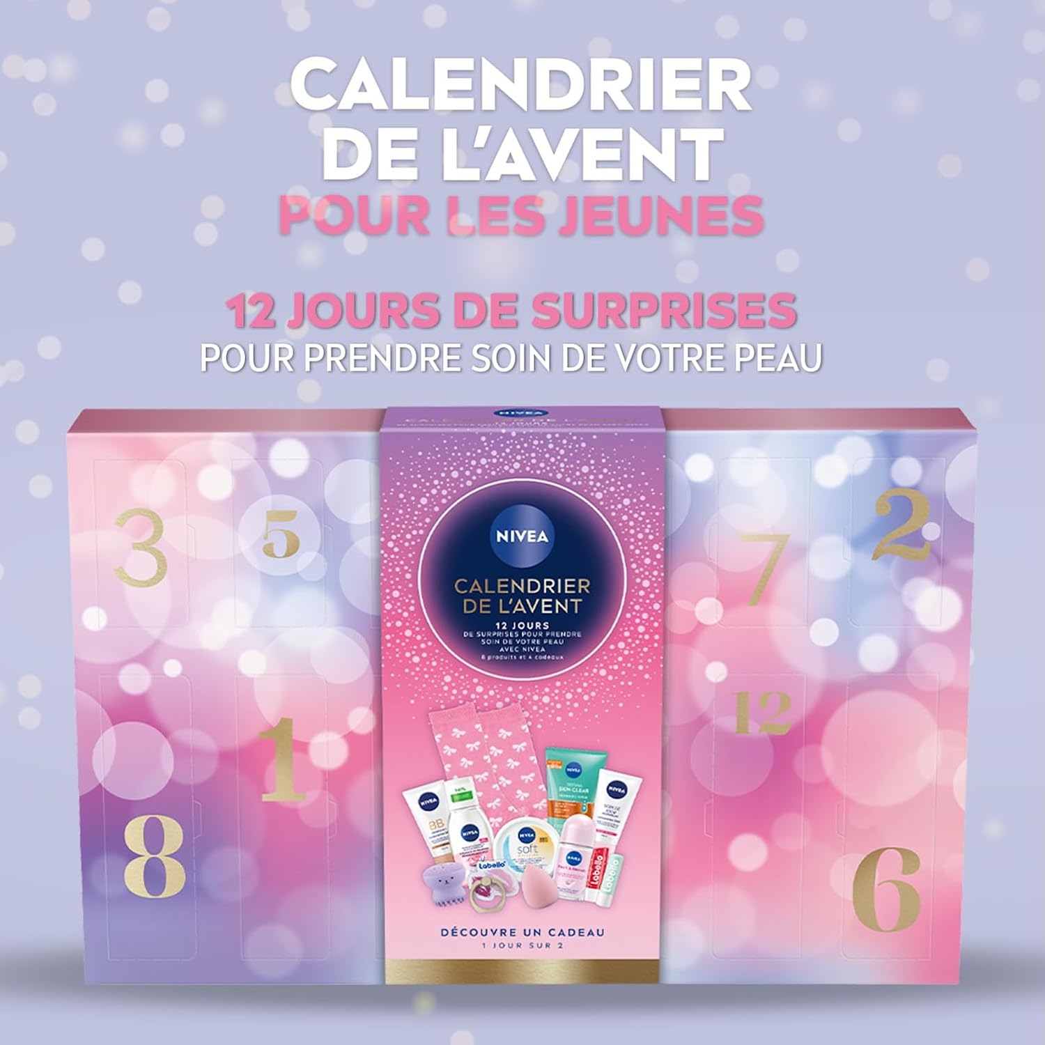 Calendrier de l'Avent Jeunes Édition 2025 - Coffret Cadeau Beauté - Soins Visage, Corps & Lèvres + Accessoires - 12 Fenêtres Surprises - 1pce Calendrier de l'Avent Jeune 2025