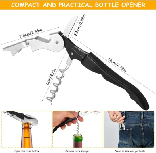 9 Pcs Decapsuleur de Sommelier, 3 en 1 Ouvre Bouteille de Vin, Tire-Bouchon et Bouchon en acier inoxydable, coupe-capsule professionnel pour sommeliers, serveurs et barmans