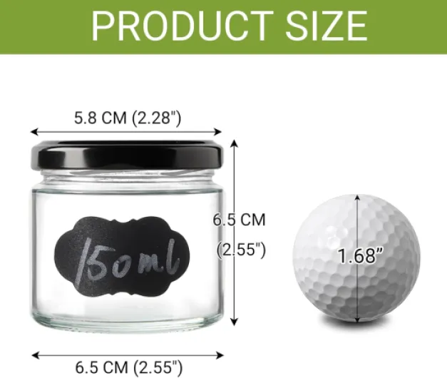 YBCPACK Lot de 24 pots à confiture en verre 150 ml avec couvercle à vis – Bocaux à confiture hermétiques et réutilisables, compatibles lave-vaisselle, avec étiquettes et stylo