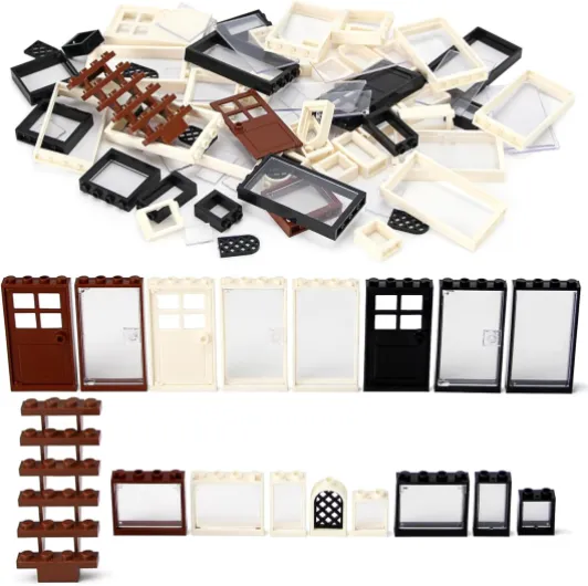 Ensemble de 118 pièces de construction pour fenêtres et portes pour maisons, villes, architecture, accessoires de ville MOC pour enfants, compatible avec les grandes marques, multicolore