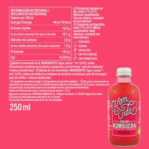 Test Kombucha Frutos Rojos (Berryvida) Komvida : une grosse bouteille pour ceux qui aiment le kombucha bien fruité