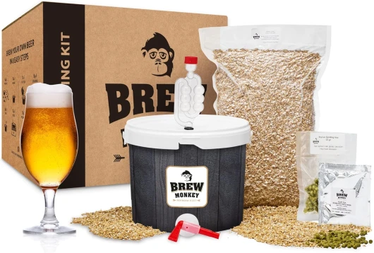 Brew Monkey® Kit de Brassage Bière Blonde - Kit Base de 5L - 6,4% Alc - - Kit Fabrication Bière - Idée Cadeau Homme - Kit Bière - Coffret Cadeau Homme - Cadeau Homme Noel