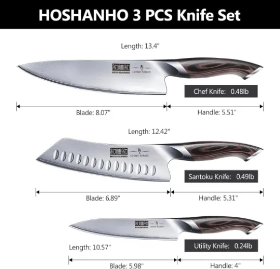 HOSHANHO 3 Pièces Set Couteau Cuisine Super Aiguisé, Couteau Japonais Professionnel, Couteaux de Cuisine en Acier Inoxydable Allemand
