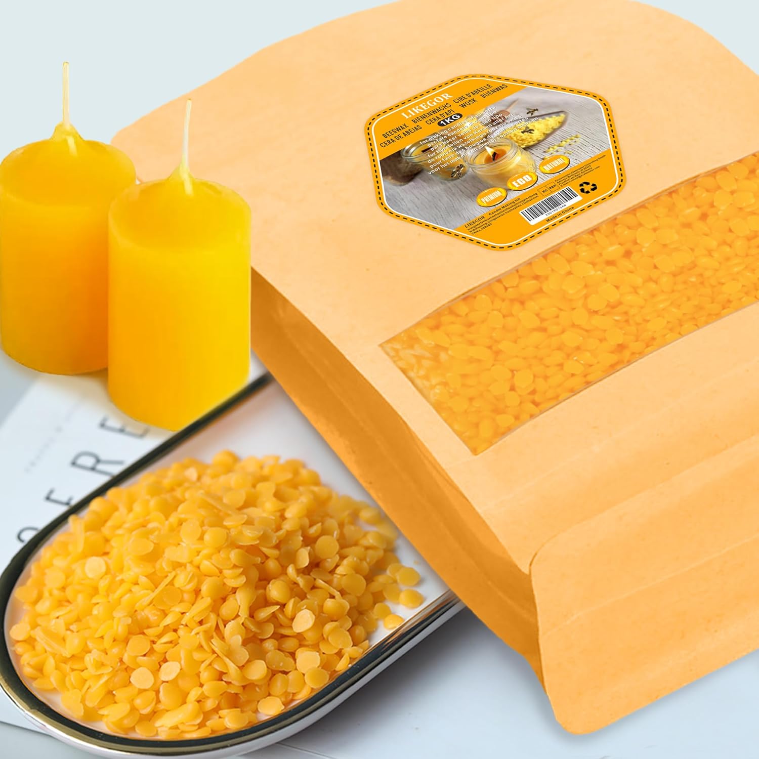 Cire d'abeille de Haute qualité, 1kg de Cire d'abeille Naturelle, Idéal pour Les cosmétiques naturels, Les lingettes de Cire d'abeille ou la Cire de Bougie, Emballage Durable