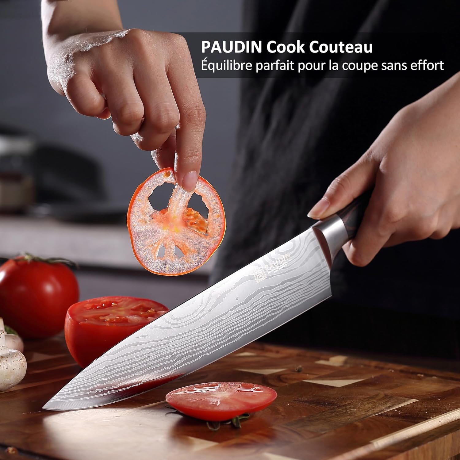 PAUDIN Couteau Cuisine Professionnel, Ensembles de Couteaux de Chef 20cm, Couteau de Cuisine 17cm, Couteau Japonais 13cm, Acier Inoxydable Allemand, Manche en Bois, pour Cuisine, Restaurant 3 Set Couteau Cuisine
