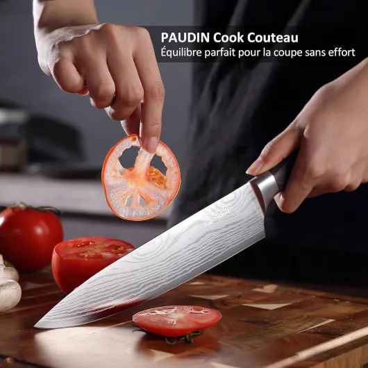 PAUDIN Couteau Cuisine Professionnel, Ensembles de Couteaux de Chef 20cm, Couteau de Cuisine 17cm, Couteau Japonais 13cm, Acier Inoxydable Allemand, Manche en Bois, pour Cuisine, Restaurant 3 Set Couteau Cuisine