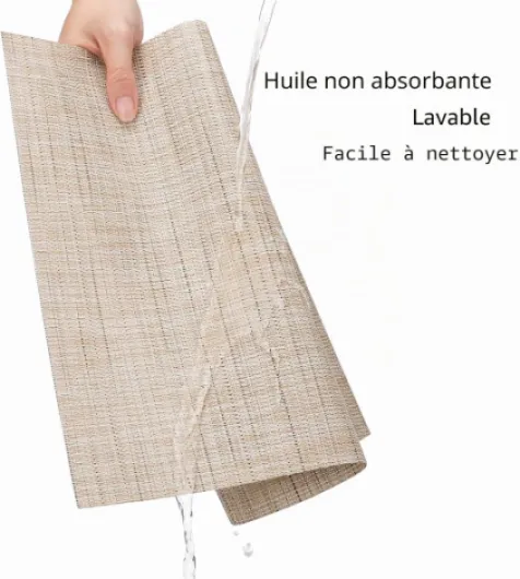 Lot de 6 Sets de Table Tissé Set de Table Lavable Dessous de Table - Sets Table Cuisine ou pour Table à Manger Résiste à la Chaleur Antidérapant Fait en Vinyle (30x43.5cm) (Jaune Beige) Jaune Beige Lot de 6