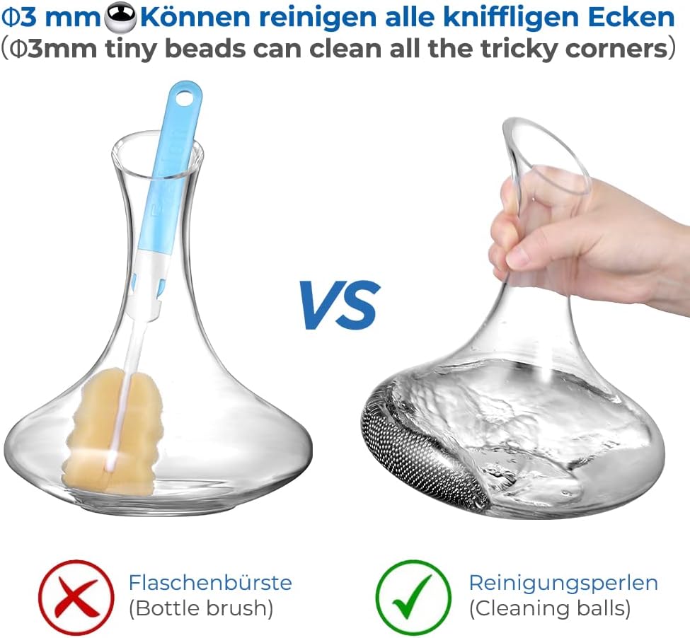 Ecooe 1000 Billes Nettoyantes Carafe, 3mm Réutilisables Perles de Nettoyage en Acier Inoxydable, Billes Carafe à Vin pour Carafe à décanter Bouteilles Vases Type1 Basisausgabe 1000pcs