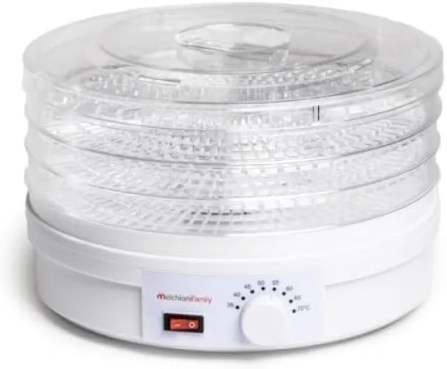 Melchioni Family - Déshydrateur Électrique BABELE, Déshydrateur Alimentaire Polyvalent, 5 Plateaux Empilables et Amovibles, Puissance 250W, Température Réglable 40–70°C Blanc Babele