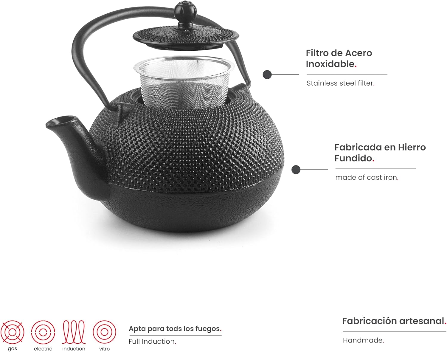 Ibili - Théière en Fonte Noire, 0,72 Litre, Intérieur Émaillé, Compatible avec les Plaques à Induction 0.72 litros