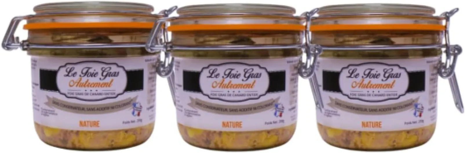 Foie Gras de Canard Entier Nature – Lot 3 Pots 200 g - Spécialité Artisanale Française - 100% Naturel, Sans Conservateurs, Additifs ni Colorants - Apéritifs, Cadeau, Fêtes, Noël 3 x 200 g